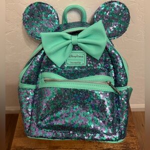 Loungefly Sequin Mint Green and Purple Minnie Ears Backpack